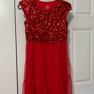 Red sequin knee length dress size 14-16